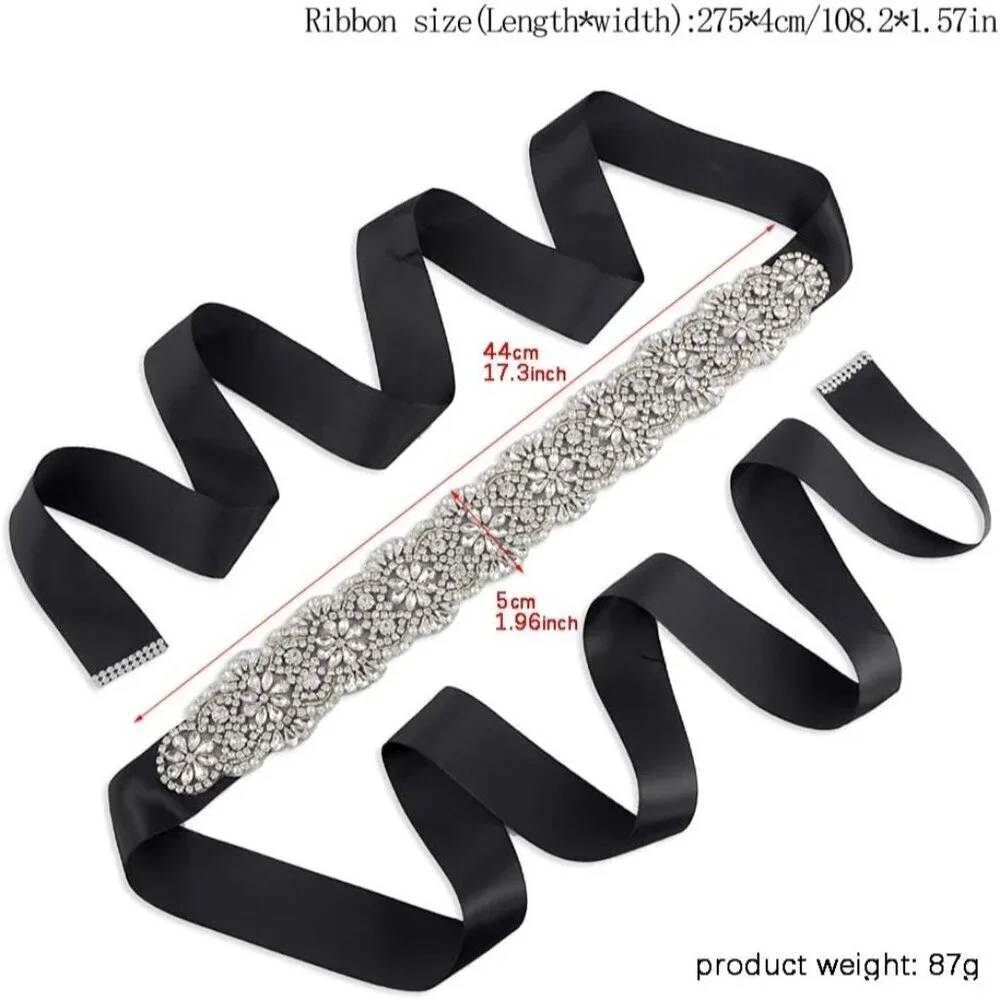 Bridal Sash Belt For Wedding Crystal Rhinestone Waist Cincher on Satin Adjust